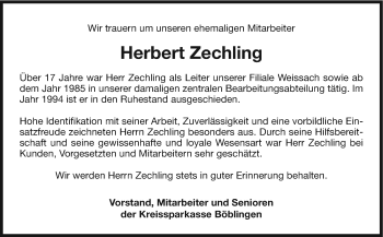 Traueranzeige von Herbert Zechling von Leonberger Kreiszeitung / Strohgäu Extra