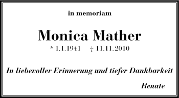 Traueranzeige von Monica Mather von Leonberger Kreiszeitung / Strohgäu Extra