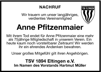 Traueranzeige von Anne Pfitzenmaier von Leonberger Kreiszeitung / Strohgäu Extra