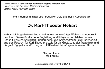 Traueranzeige von Karl-Theodor Hebart von Leonberger Kreiszeitung / Strohgäu Extra