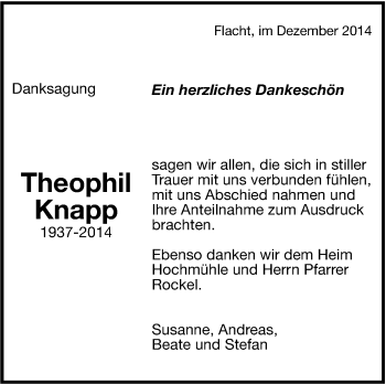 Traueranzeige von Theophil Knapp von Leonberger Kreiszeitung / Strohgäu Extra