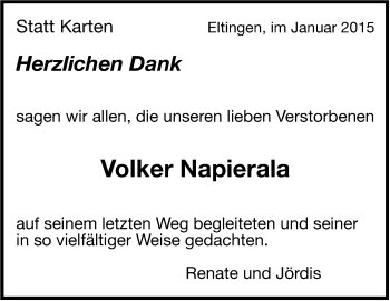 Traueranzeige von Volker Napierala von Leonberger Kreiszeitung / Strohgäu Extra