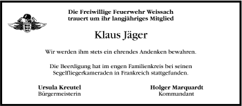 Traueranzeige von Klaus Jäger von Leonberger Kreiszeitung / Strohgäu Extra