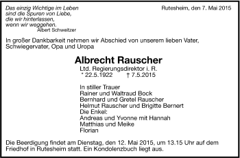 Traueranzeige von Albrecht Rauscher von Leonberger Kreiszeitung / Strohgäu Extra