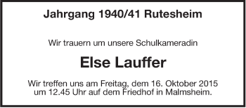 Traueranzeige von Else Lauffer von Leonberger Kreiszeitung / Strohgäu Extra