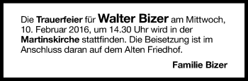 Traueranzeige von Walter Bizer von Leonberger Kreiszeitung / Strohgäu Extra