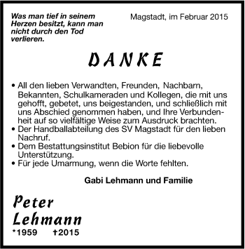 Traueranzeige von Peter Lehmann von Leonberger Kreiszeitung / Strohgäu Extra