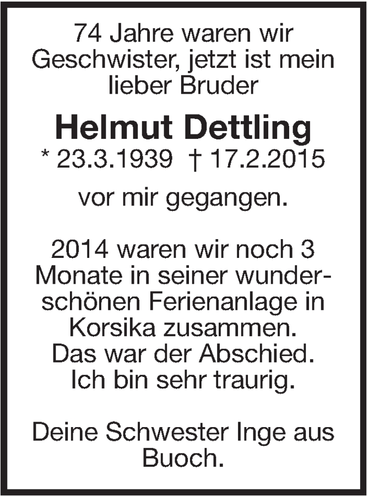  Traueranzeige für Helmut Dettling vom 17.02.2016 aus Leonberger Kreiszeitung / Strohgäu Extra