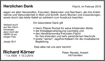 Traueranzeige von Richard Körner von Leonberger Kreiszeitung / Strohgäu Extra