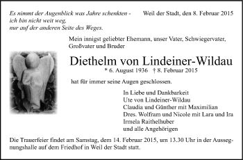 Traueranzeige von Dithelm  von Lindeiner-Wildau von Leonberger Kreiszeitung / Strohgäu Extra