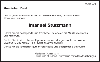 Traueranzeige von Imanuel Stutzmann von Leonberger Kreiszeitung / Strohgäu Extra