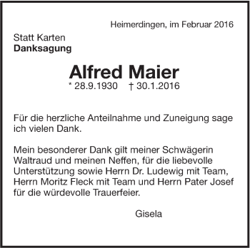 Traueranzeige von Alfred Maier von Leonberger Kreiszeitung / Strohgäu Extra