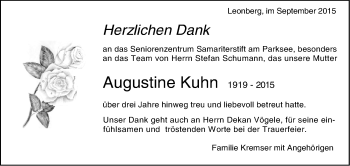 Traueranzeige von Augustine Kuhn von Leonberger Kreiszeitung / Strohgäu Extra