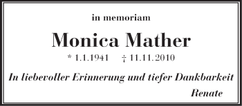 Traueranzeige von Monica Mather von Leonberger Kreiszeitung / Strohgäu Extra