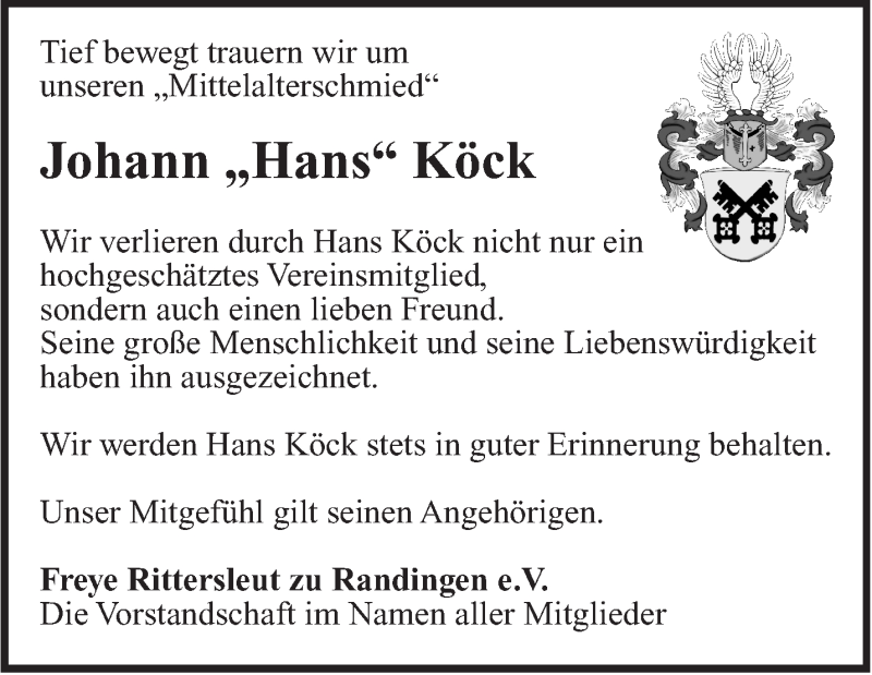  Traueranzeige für Johann Köck vom 17.09.2015 aus Leonberger Kreiszeitung / Strohgäu Extra