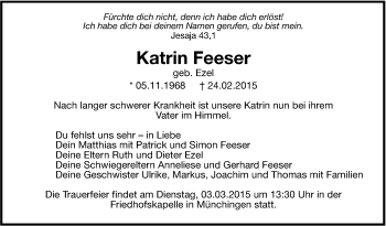 Traueranzeige von Katrin Feeser von Leonberger Kreiszeitung / Strohgäu Extra