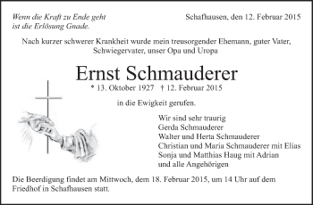 Traueranzeige von Ernst Schmauderer von Leonberger Kreiszeitung / Strohgäu Extra