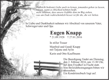 Traueranzeige von Eugen Knapp von Leonberger Kreiszeitung / Strohgäu Extra