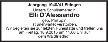 Traueranzeige von Elli D'Alessandro von Leonberger Kreiszeitung / Strohgäu Extra