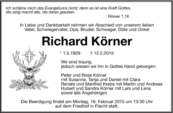 Traueranzeige von Richard Körner von Leonberger Kreiszeitung / Strohgäu Extra