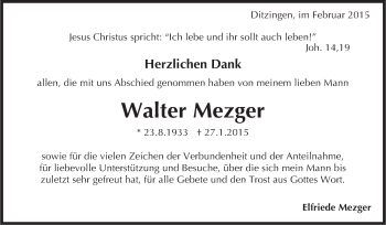 Traueranzeige von Walter Mezger von Leonberger Kreiszeitung / Strohgäu Extra