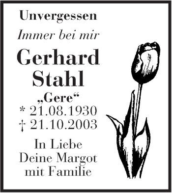Traueranzeige von Gerhard Stahl von Leonberger Kreiszeitung / Strohgäu Extra