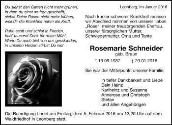 Traueranzeige von Marianne Schneider von Leonberger Kreiszeitung / Strohgäu Extra