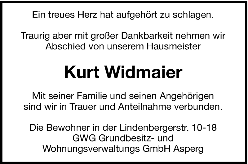 Traueranzeige für Kurt Widmaier vom 01.04.2015 aus Leonberger Kreiszeitung / Strohgäu Extra