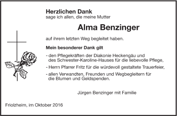 Traueranzeige von Alma Bentinger von Leonberger Kreiszeitung / Strohgäu Extra