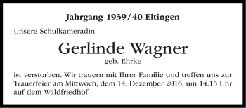 Traueranzeige von Gerlinde Wagner von Leonberger Kreiszeitung / Strohgäu Extra