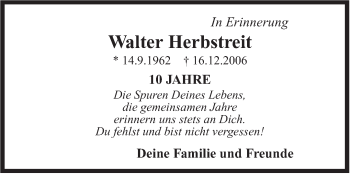 Traueranzeige von Walter Herbstreit von Leonberger Kreiszeitung / Strohgäu Extra