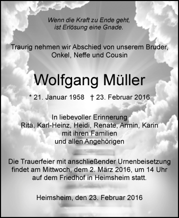 Traueranzeige von Wolfgang Müller von Leonberger Kreiszeitung / Strohgäu Extra