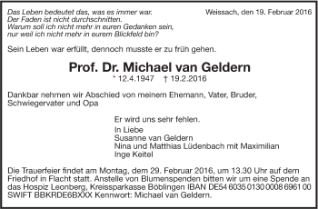 Traueranzeige von Michael van Geldern von Leonberger Kreiszeitung / Strohgäu Extra