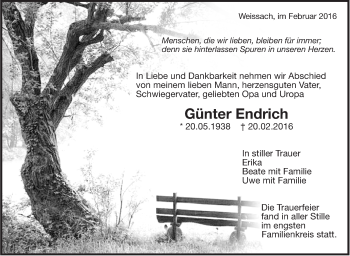 Traueranzeige von Günter Endrich von Leonberger Kreiszeitung / Strohgäu Extra