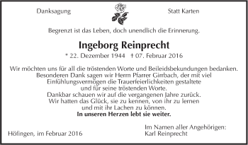 Traueranzeige von Ingeborg Reinprecht von Leonberger Kreiszeitung / Strohgäu Extra