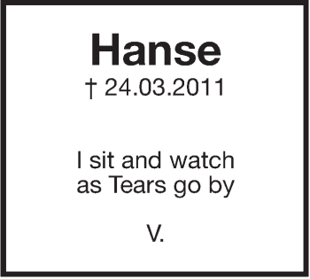 Traueranzeige von Hanse  von Leonberger Kreiszeitung / Strohgäu Extra
