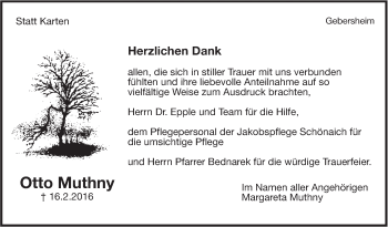 Traueranzeige von Otto Muthny von Leonberger Kreiszeitung / Strohgäu Extra