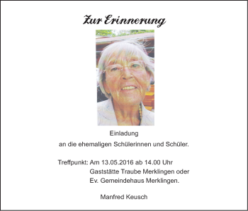 Traueranzeige von Johanna Keusch von Leonberger Kreiszeitung / Strohgäu Extra