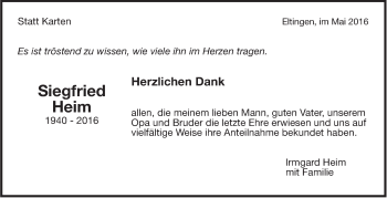Traueranzeige von Siegfried Heim von Leonberger Kreiszeitung / Strohgäu Extra