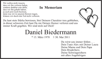 Traueranzeige von Daniel Biedermann von Leonberger Kreiszeitung / Strohgäu Extra