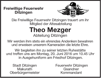 Traueranzeige von Theo Mezger von Leonberger Kreiszeitung