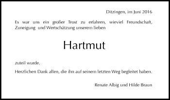 Traueranzeige von Hartmut  von Leonberger Kreiszeitung / Strohgäu Extra
