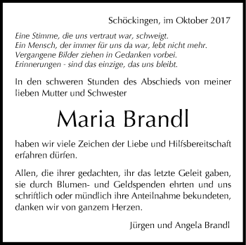 Traueranzeige von Maria Brandl von Leonberger Kreiszeitung / Strohgäu Extra