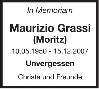 Traueranzeige von Maurizio Grassi von Leonberger Kreiszeitung / Strohgäu Extra