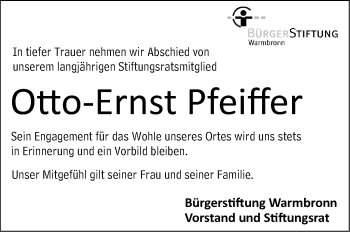 Traueranzeige von Otto-Ernst Pfeiffer von Leonberger Kreiszeitung / Strohgäu Extra