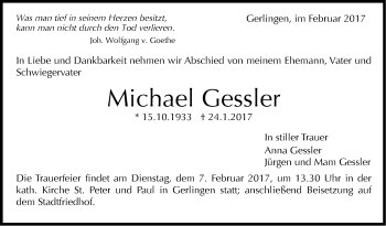 Traueranzeige von Michael Gessler von Leonberger Kreiszeitung / Strohgäu Extra