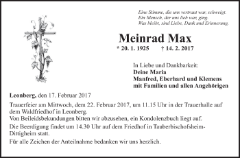 Traueranzeige von Meinrad Max von Leonberger Kreiszeitung / Strohgäu Extra