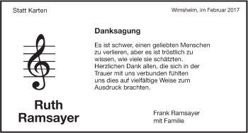 Traueranzeige von Ruth Ramsayer von Leonberger Kreiszeitung / Strohgäu Extra