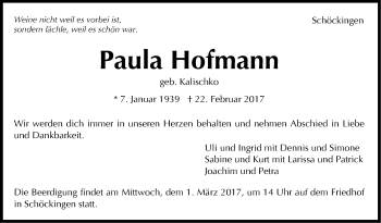 Traueranzeige von Paula Hofmann von Leonberger Kreiszeitung / Strohgäu Extra