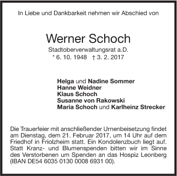 Traueranzeige von Werner Schoch von Leonberger Kreiszeitung / Strohgäu Extra